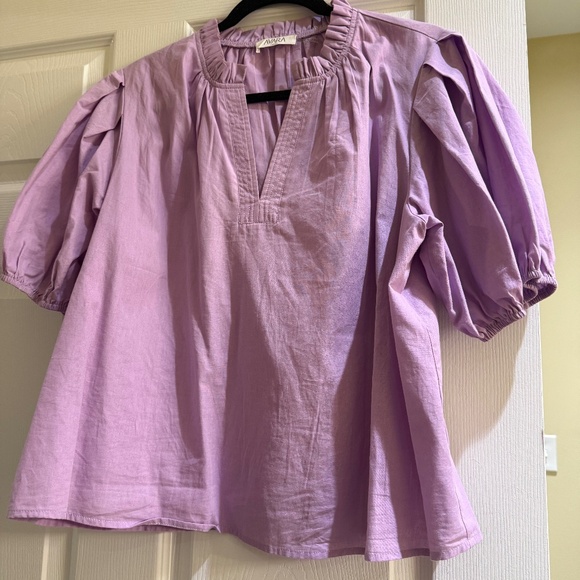 Avara Purple Ruffle Collar Puff Sleeve Top- Size L - Picture 1 of 1